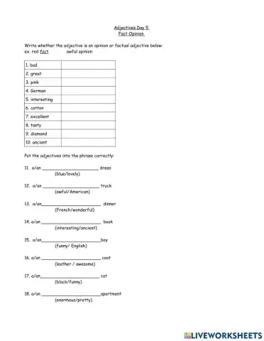 Adjectives Fact or Opinion