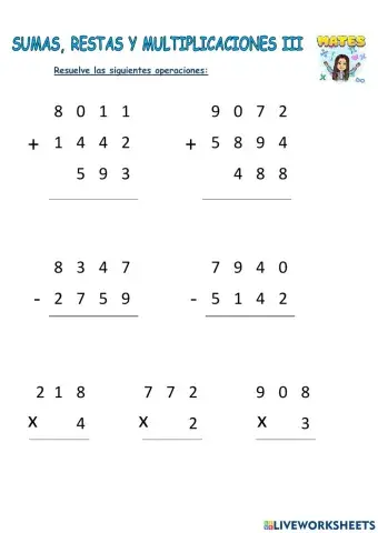 Sumas, restas y multiplicaciones III