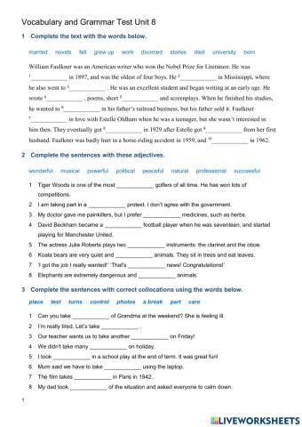 Past Simple Test(Unit 8) Elementary