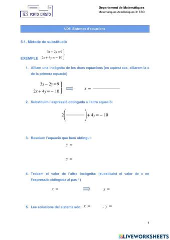 Mètode substitució (exemple)