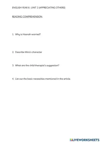 English year 6 unit 2: appreciating others