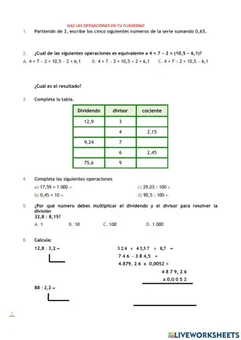 Operaciones con decimales