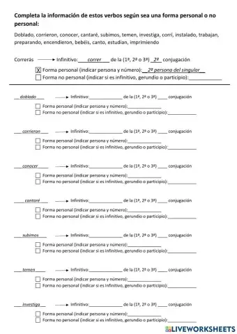 Formas personales y no personales del verbo