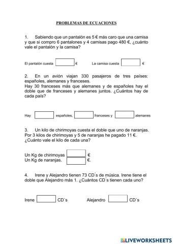 Problemas ecuaciones primer grado