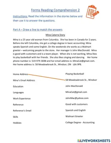 Job Form Reading Comprehension