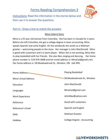 Job Form Reading Comprehension