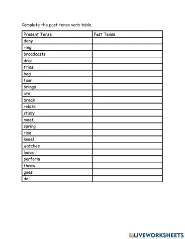 Past Tense Verbs