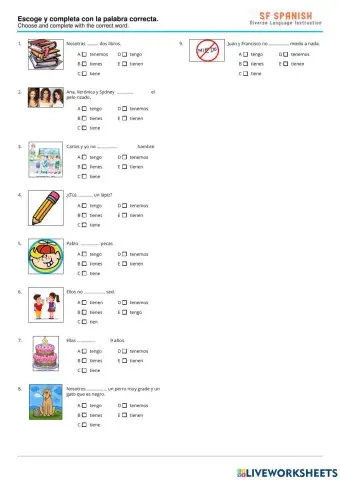 El verbo tener y pronombres plurales.