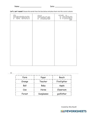 Sorting Nouns Activity