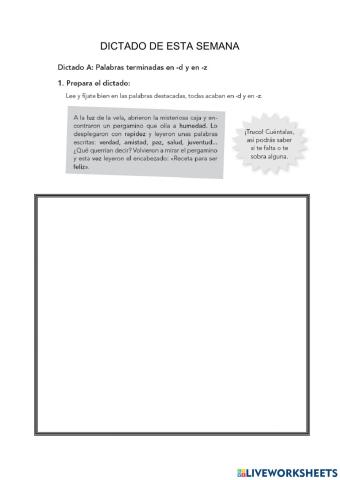 Dictado de palabras acabadas en d y z