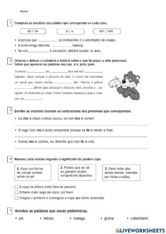 Acento diacrítico, contraccións e polisémicas