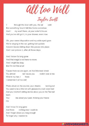 All too Well- Past Tense