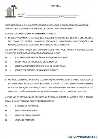 Revisão imigração para o Brasil