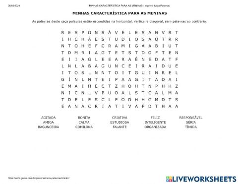 Minhas característica  para as meninas
