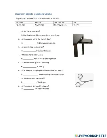 Classroom objects- questions with be