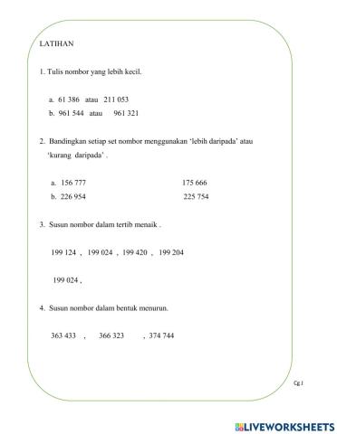 Banding dan susun nombor t5