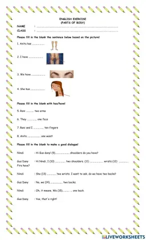 Parts of body (make sentence)