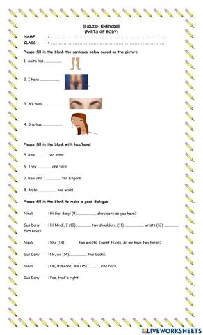 Parts of body (make sentence)