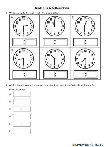 12 & 24 Hour Clocks