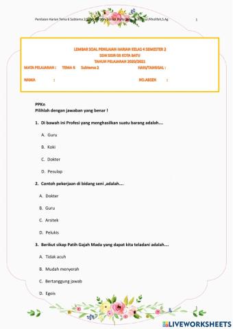 Penilaian Harian Tema 6 Subtema2