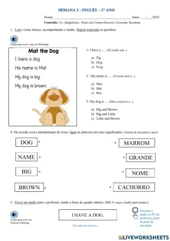 1°ano - inglês - semana 2