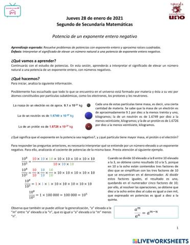 Potencia de un exponente entero negativo