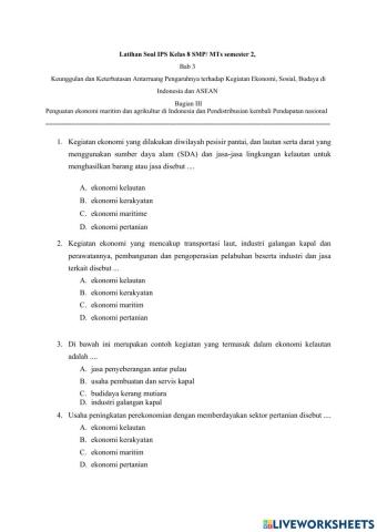 Bagian III Penguatan ekonomi maritim dan agrikultur di Indonesia dan Pendistribusian kembali Pendapatan nasional