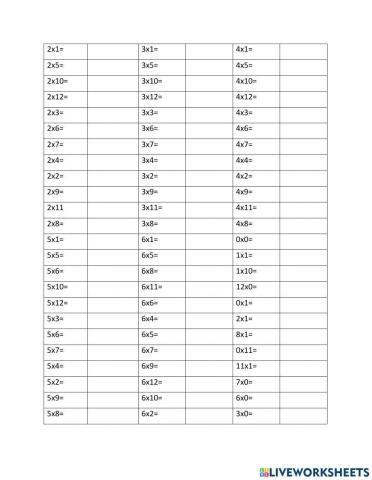 1-6 Multiplication Drill