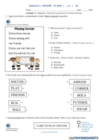 4° ano - inglês - semana 2 -  LICEU