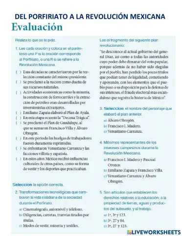 Del porfiriato a la revolución mexicana