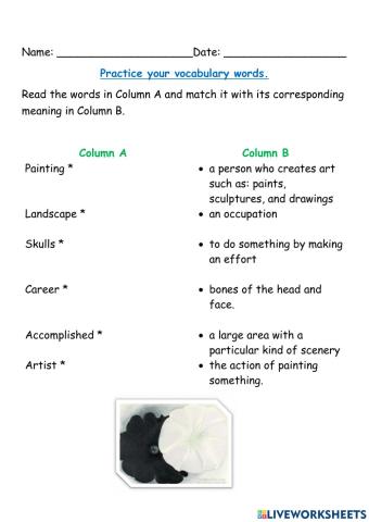 Georgia O-keeffe Vocabulary Worksheet