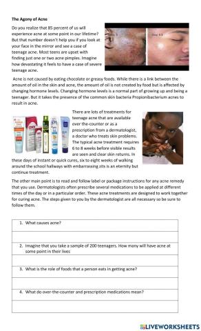Reading Comprehension The Agony of Acne