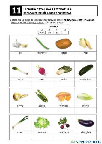 Separació síl·labes i tonificació - Fitxa 11