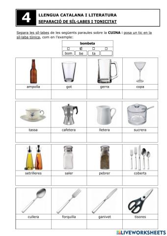 Separació síl·labes i tonificació - Fitxa 4