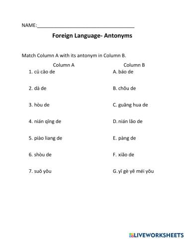 Antonyms in Mandarin