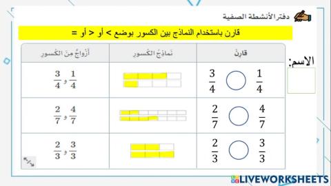 المقارنة بين الكسور