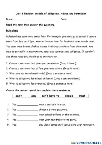 Modals: obligation, permission and advice