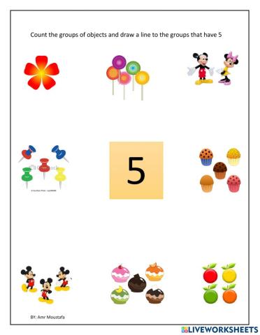 Match the number 5 with the same objects