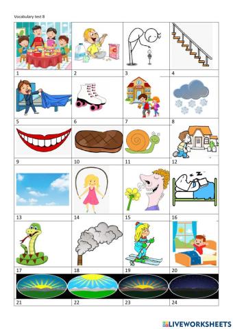 Vocabulary test unit 8 family and friends 2