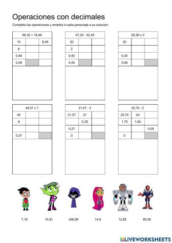 Operaciones ABN con decimales