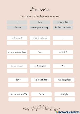 Simple Present Unscramble the Sentences