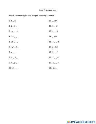 Long Vowel O Spellings