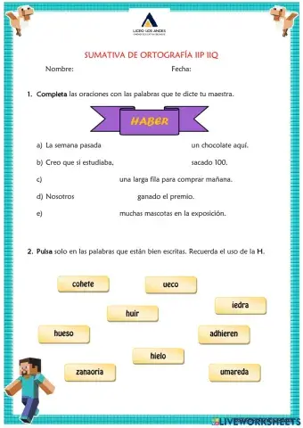 Prueba Sumativa de Ortografía IIP IIQ