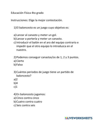 Exámen de Baloncesto