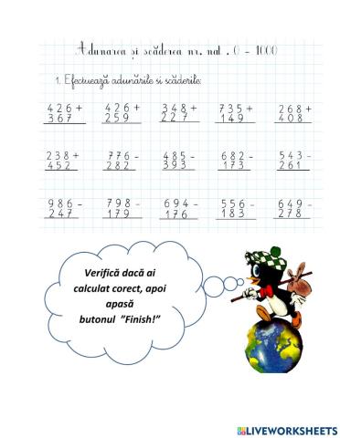 Adunări și scăderi 0-1000