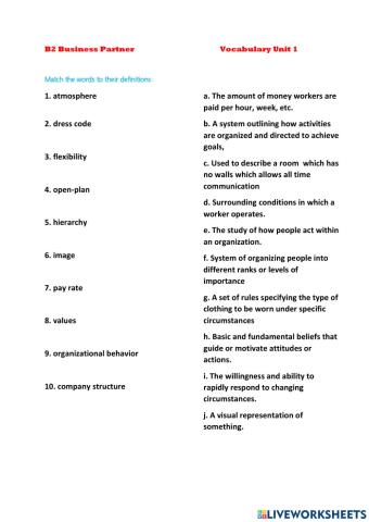 B2 Business Partner Unit 1 Vocabulary