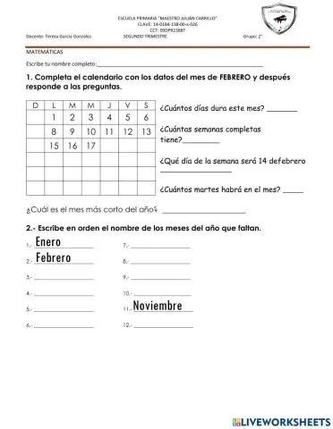 Examen segundo trimestre matemáticas