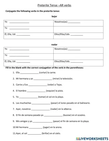 Preterite -AR Worksheet