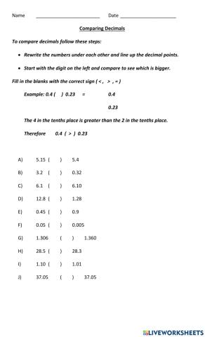 Comparing Decimals