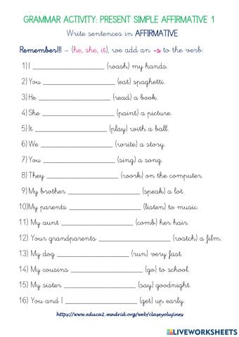 Grammar  - Present Simple Affirmative 1